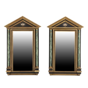 PAIR OF ITALIAN PAINT DECORATED AND FAUX MARBLEIZED NEO-CLASSICAL STYLE MIRRORS.