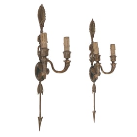FRENCH EMPIRE STYLE BRONZE TWO ARM WALL SCONCES C 1950.
