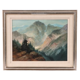 M. CHARLES RHINEHART (AMERICAN B. 1930) OIL ON BOARD PAINTING, SIGNED M. CHARLES RHINEHART, 1980S