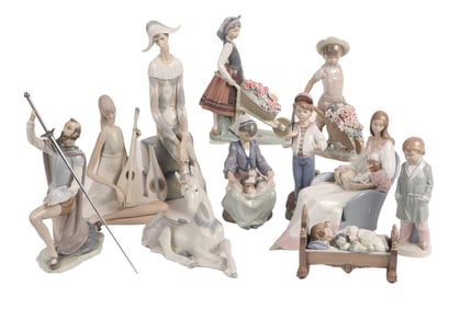 ELEVEN PIECES LLADRO PORCELAIN FIGURINES, FIVE DAMAGED, C 1990S