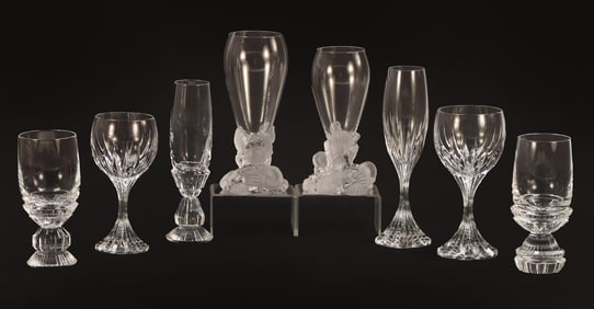 8 PCS BACCARAT AND ROYALES DE CHAMPAGNE CRYSTAL STEMWARE INCLUDING MESSENA AND VARIATIONS C. 1990S