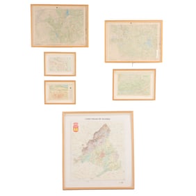SIX FRAMED RAISED RELIEF TOPOGRAPHICAL MAPS, C 20TH CENTURY
