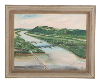 D. SHAFFER (AMERICAN, 20TH CENTURY) AN OIL ON CANVAS PAINTING DEPICTING VIEW OF THE SUSQUEHANNA
