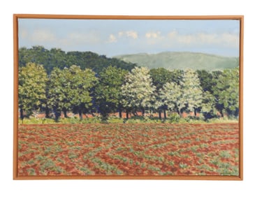 RICHARD LEWIS CROZIER (AMERCIAN, B. 1944) AN OIL ON CANVAS PAINTING DEPICTING A SPRING LANDSCAPE,