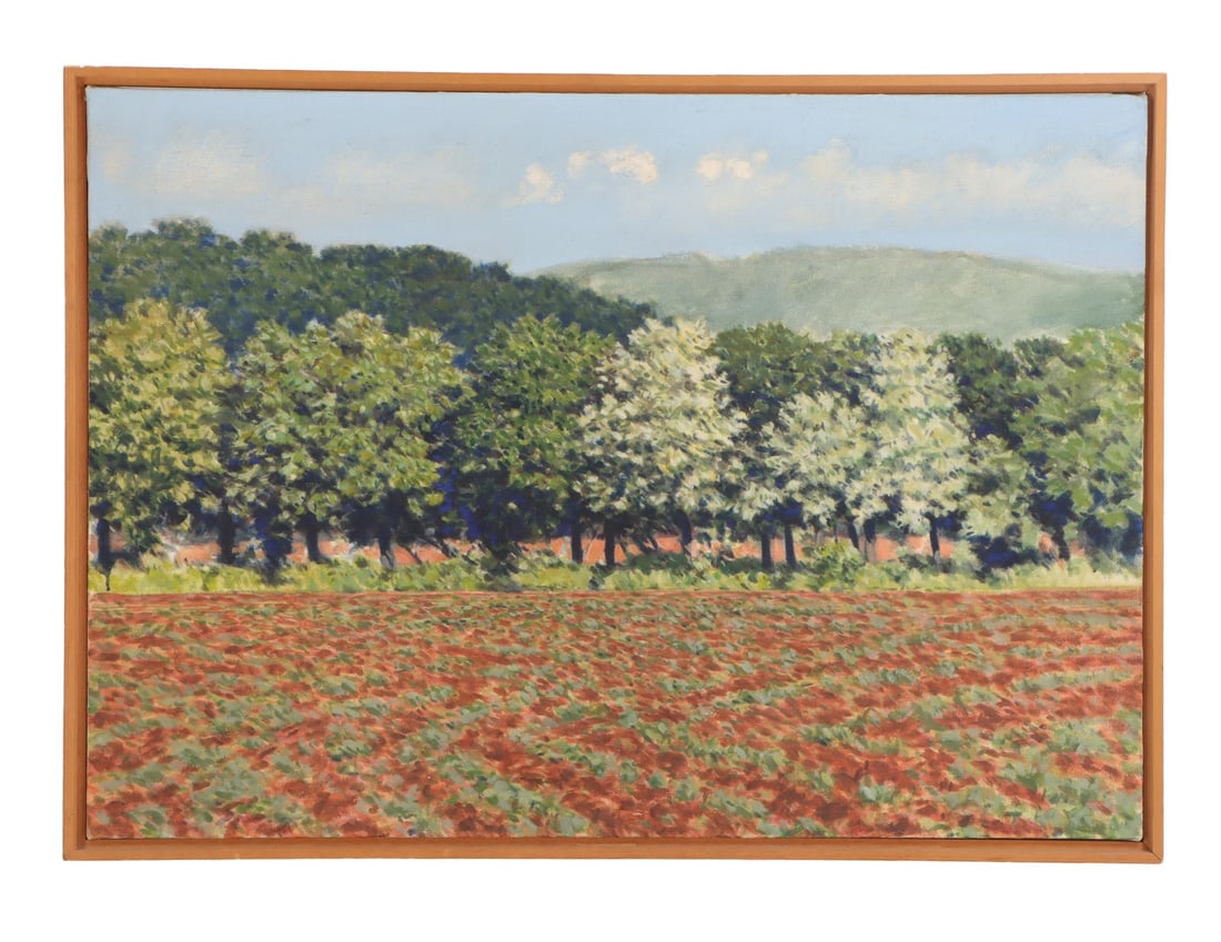 RICHARD LEWIS CROZIER (AMERCIAN, B. 1944) AN OIL ON CANVAS PAINTING DEPICTING A SPRING LANDSCAPE, (1 of 5)