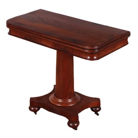 EMPIRE CROTCH MAHOGANY FLIP TOP CONSOLE TABLE C 1850.