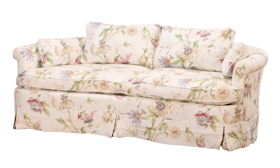 ONE OF TWO OVERSTUFFED SOFAS WITH FLORAL PRINT FABRIC, (1 of 6)