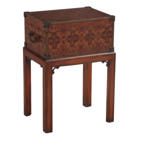 MAHOGANY BOX ON STAND BY THEODORE ALEXANDER.