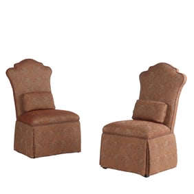 PAIR UPHOLSTERED SLIPPER CHAIRS WITH SKIRTS.