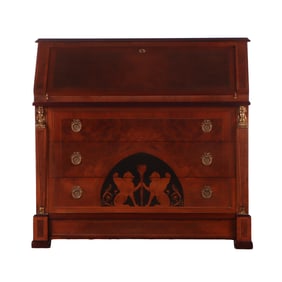 SLANT FRONT SECRETARY DESK WITH SPHYNX DESIGN AND FIGURAL MOUNTS,