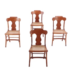 FOUR BIRDSEYE MAPLE AND TIGER MAPLE CANE SIDE CHAIRS C 1840