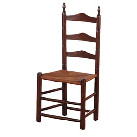 NINETEENTH CENTURY LADDER BACK SHAKER SIDE CHAIR WITH RUSH SEAT.