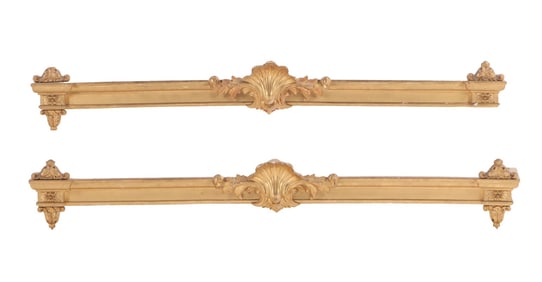 PAIR OF VICTORIAN GILTWOOD AND GESSO VALENCES WITH SHELL FORM CREST C 1865.