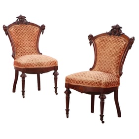 PAIR OF VICTORIAN WALNUT SIDE CHAIRS ATTR. TO JOHN JELLIFF C 1870.