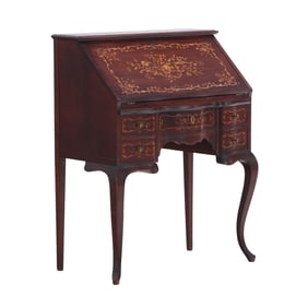 AMERICAN VICTORIAN INLAID MAHOGANY SLANT LID DESK C 1890.