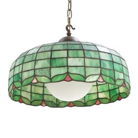 TIFFANY STYLE HANGING LEADED GLASS DOME.