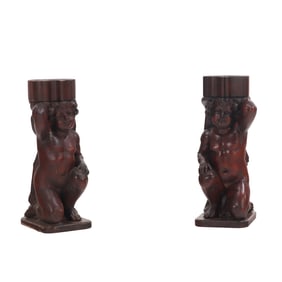 PAIR OF AMERICAN CARVED MAHOGANY CHERUBS C 1890.