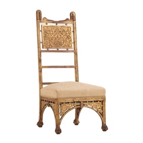 GILTWOOD AND RELIEF CARVED SIDE CHAIR BY HERTER BROTHERS C 1880.