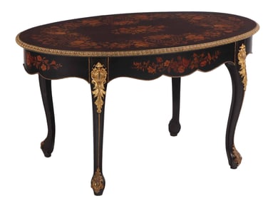 AMERICAN MAHOGANY AND INLAID CENTER TABLE BY ALEXANDER ROUX HAVING GILT BRONZE MOUNTS C 1870.