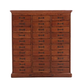 AMERICAN OAK OFFICE CABINET HAVING THIRTY DRAWERS C 1900.