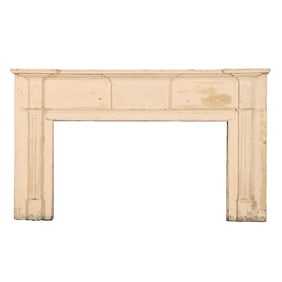 LARGE FEDERAL PAINTED MANTEL HAVING THREE CARVED FANS AND STEPPED SHELF.