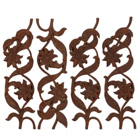SIXTEEN PIECES OF CAST IRON FRAGMENTS WITH FLOWERS.