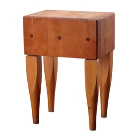 MAPLE BUTCHER BLOCK TABLE WITH UNUSUAL LEGS C 1950.