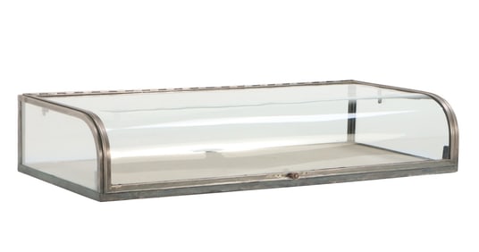 NICKEL AND CURVED GLASS TABLE TOP DISPLAY CASE C.1900