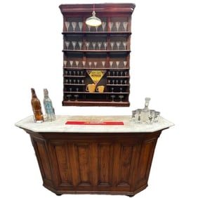 FRENCH MARBLE TOP COUNTER WALL HUNG BACK BAR C 1890.