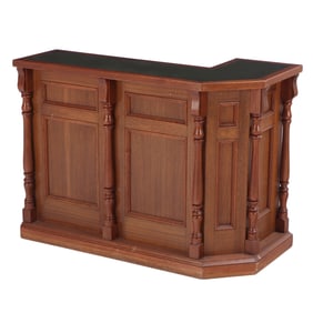 MAHOGANY L SHAPED FRONT BAR WITH LAMINATE TOP C 1965.