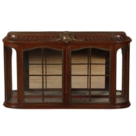WALNUT BRONZE MOUNTED CURIO TOP HAVING CURVED GLASS C 1910.