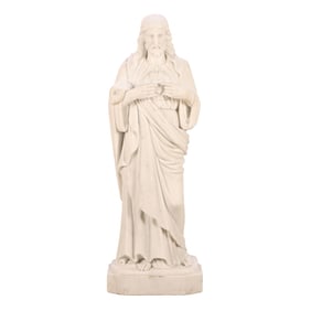 LARGE CAVED MARBLE FIGURE OF JESUS.