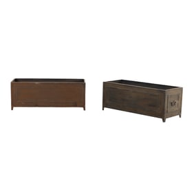 PAIR RECTANGULAR SHEET METAL PLANTERS WITH HANDLES.
