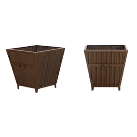 PAIR SHEET METAL CUBE FORM PLANTERS WITH HANDLES.