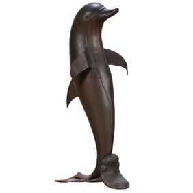 BRONZE GARDEN FIGURE DEPICTING A DOLPHIN.