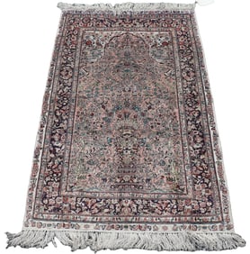 AN INDO ART SILK RUG 52" X 30" C. LATE 20TH CENTURY.