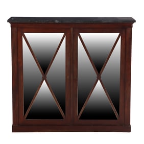 FRENCH EMPIRE MAHOGANY MARBLE TOP TWO DOOR CABINET C 1860.