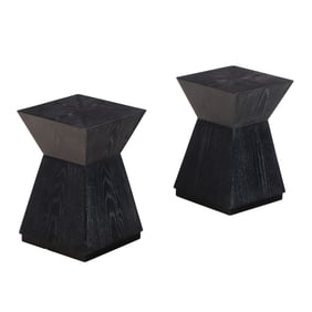 PAIR DARK CERUSED OAK SCULPTURAL DRINKS TABLES.