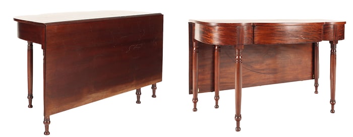 A TWO PART NINETEENTH CENTURY DINING TABLE OR A PAIR OF CONSOLE TABLES.