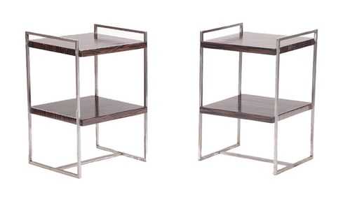 PAIR OF IRON DRINK TABLES WITH MACASSAR EBONY