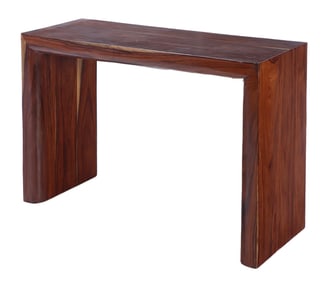 A MID CENTURY MODERN CONSOLE TABLE IN STAINED CEDAR WOOD
