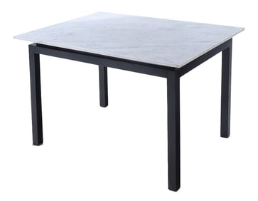 EBONIZED MARBLE TOP GAMES TABLE IN THE MANNER OF JAMES MONT C 1950.