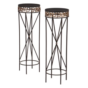 PAIR PAINTED IRON PEDESTALS HAVING GREEK KEY MOTIF C 1950.