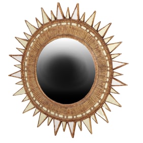 GOLD GLASS AND RESIN ARTIST MADE MIRROR IN THE MANNER OF LINE VAUTRIN.