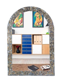 EGLOMISE DECORATED ARCHED TOP MIRROR