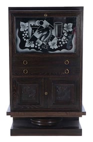 A QUALITY DARK CERUSED OAK BAR CABINET ATTRIBUTED TO CHARLES DUDOUYT C 1940.