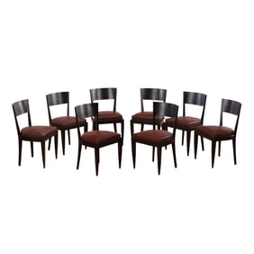 EIGHT FRENCH STYLE CHAIRS WITH LEATHER SEATS