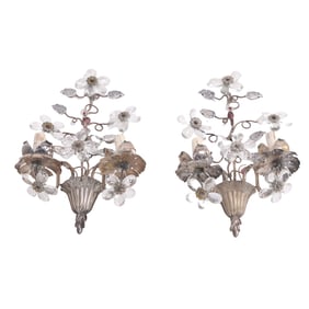 PAIR FRENCH METAL AND GLASS WALL SCONCES ATTRIBUTED TO BAGUES HAVING FLORAL MOTIFSC 1940