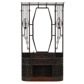 SUBSTANTIAL FRENCH HAND HAMMERED IRON ART DECO HALL STAND FOR YOUR HATS, COATS AND UMBRELLAS C