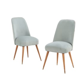 PAIR OF UPHOLSTERED SIDECHAIRS C 1950 HAVING NEW FABRIC
